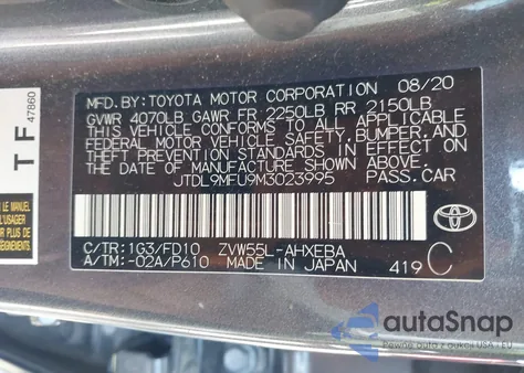 2021 Toyota Prius Le Awd-E из США, поврежденный, VIN JTDL9MFU9M3023995